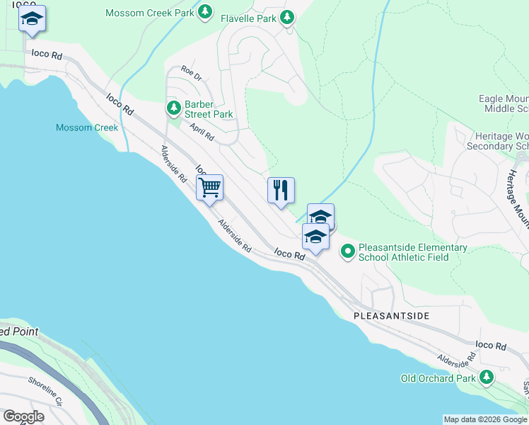 map of restaurants, bars, coffee shops, grocery stores, and more near 34 Barber Lane in Port Moody