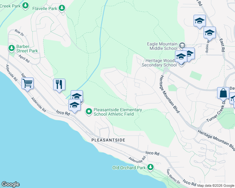 map of restaurants, bars, coffee shops, grocery stores, and more near 76 Eagle Pass in Port Moody