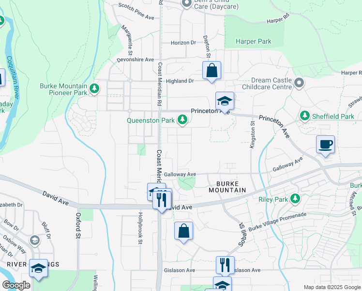 map of restaurants, bars, coffee shops, grocery stores, and more near 1359 Hames Crescent in Coquitlam