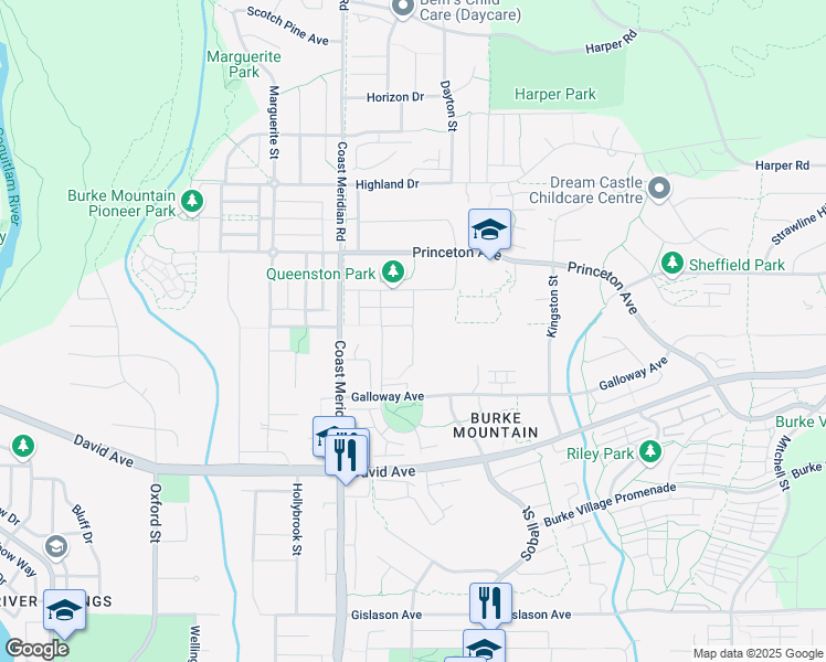 map of restaurants, bars, coffee shops, grocery stores, and more near Paquette Street in Coquitlam