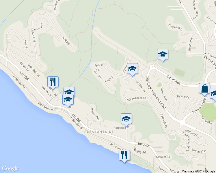 map of restaurants, bars, coffee shops, grocery stores, and more near 76 Eagle Pass in Port Moody