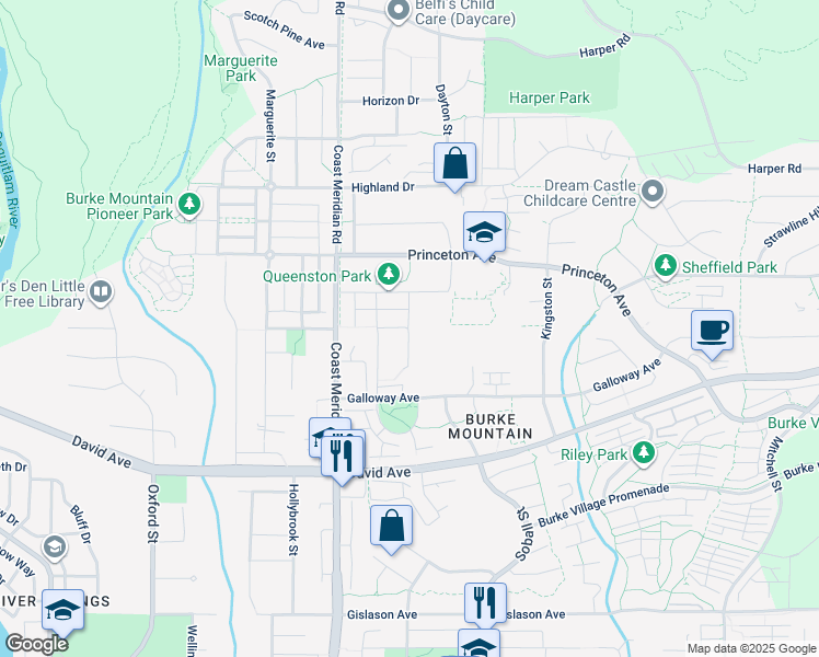 map of restaurants, bars, coffee shops, grocery stores, and more near Paquette Street in Coquitlam