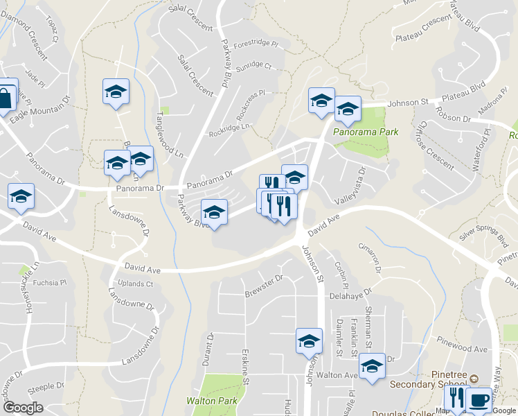 map of restaurants, bars, coffee shops, grocery stores, and more near in Coquitlam