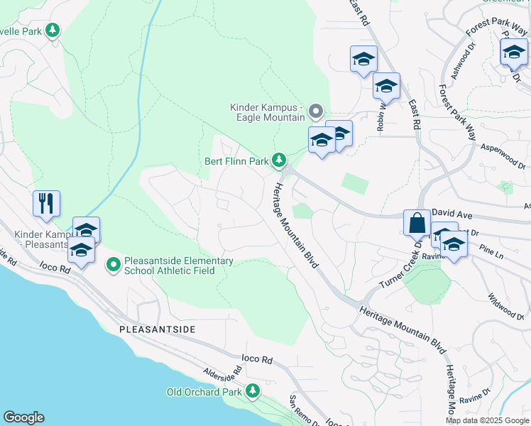 map of restaurants, bars, coffee shops, grocery stores, and more near 218 Parkside Drive in Port Moody
