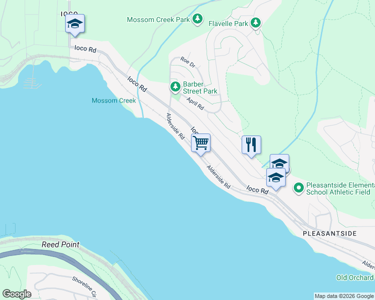 map of restaurants, bars, coffee shops, grocery stores, and more near 1216 Alderside Road in Port Moody