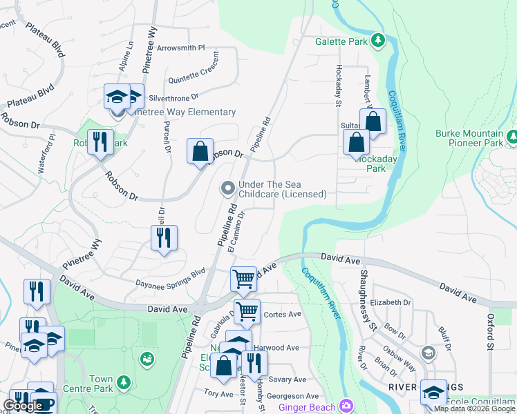 map of restaurants, bars, coffee shops, grocery stores, and more near 1379 Sharpewood Place in Coquitlam