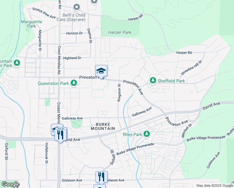 map of restaurants, bars, coffee shops, grocery stores, and more near 1376 Kingston Street in Coquitlam