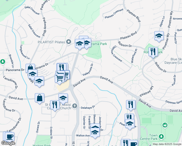 map of restaurants, bars, coffee shops, grocery stores, and more near 2936 Valleyvista Drive in Coquitlam