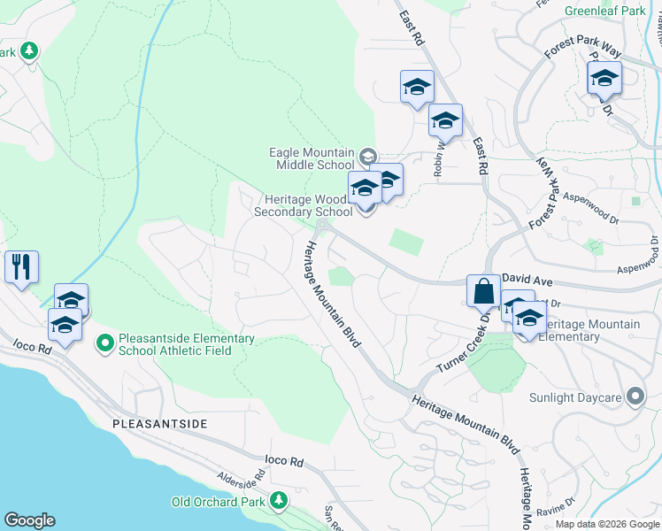 map of restaurants, bars, coffee shops, grocery stores, and more near 65 Foxwood Drive in Port Moody