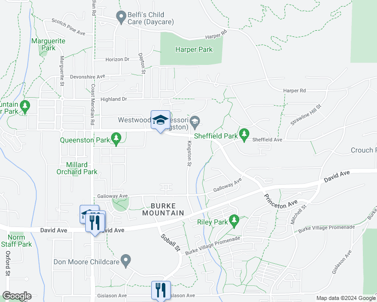map of restaurants, bars, coffee shops, grocery stores, and more near 1380 Kingston Street in Coquitlam