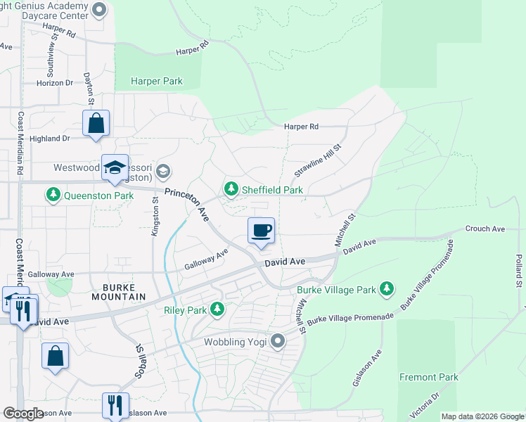 map of restaurants, bars, coffee shops, grocery stores, and more near 3525 Chandler Street in Coquitlam