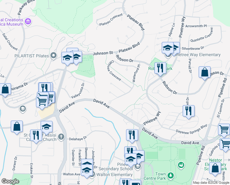 map of restaurants, bars, coffee shops, grocery stores, and more near 2905 Woodstone Court in Coquitlam