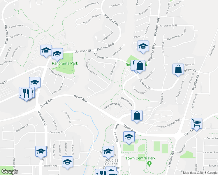 map of restaurants, bars, coffee shops, grocery stores, and more near 2930 Waterford Place in Coquitlam
