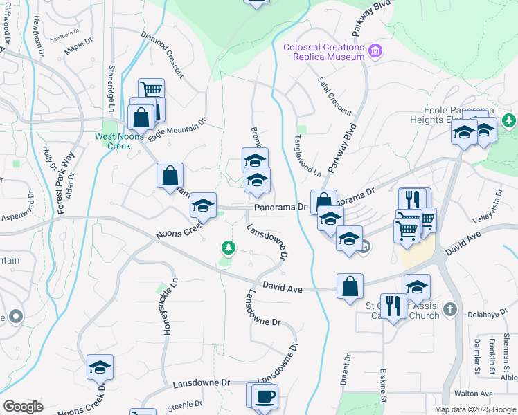 map of restaurants, bars, coffee shops, grocery stores, and more near 109 Panorama Drive in Coquitlam