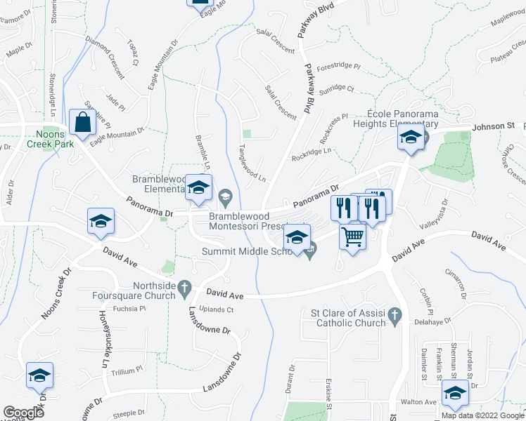map of restaurants, bars, coffee shops, grocery stores, and more near 1501 Parkway Boulevard in Coquitlam