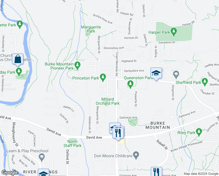 map of restaurants, bars, coffee shops, grocery stores, and more near 1388 Coast Meridian Road in Coquitlam