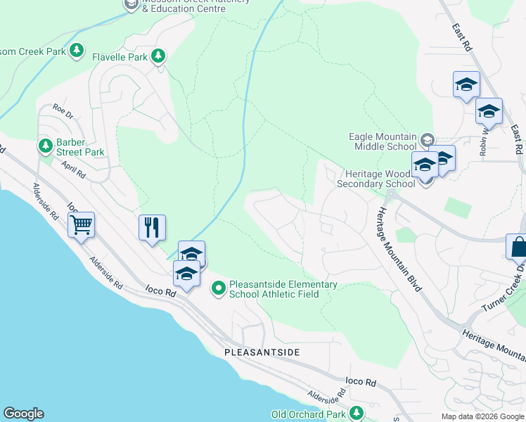 map of restaurants, bars, coffee shops, grocery stores, and more near 119 Eagle Pass in Port Moody