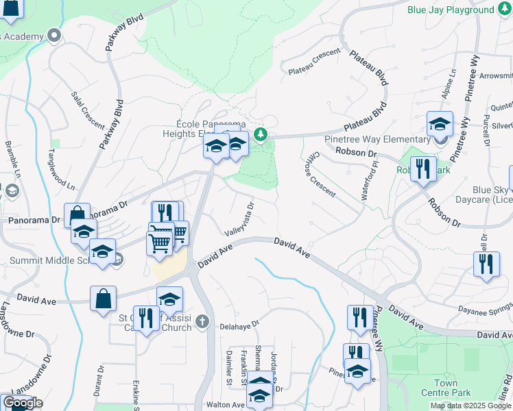 map of restaurants, bars, coffee shops, grocery stores, and more near 2948 Valleyvista Drive in Coquitlam