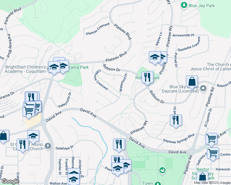 map of restaurants, bars, coffee shops, grocery stores, and more near 2930 Waterford Place in Coquitlam