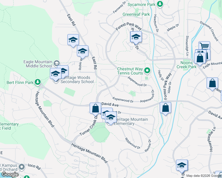 map of restaurants, bars, coffee shops, grocery stores, and more near 102 Aspenwood Drive in Port Moody