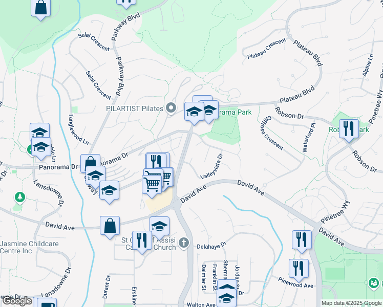 map of restaurants, bars, coffee shops, grocery stores, and more near 1406 Vistaview Court in Coquitlam