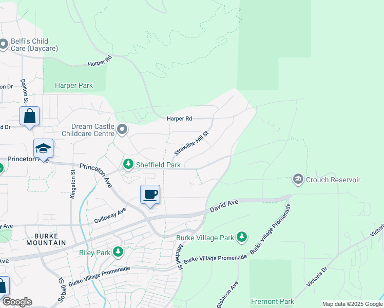map of restaurants, bars, coffee shops, grocery stores, and more near 1414 Shay Street in Coquitlam