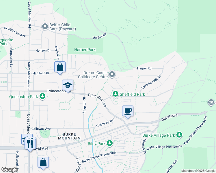 map of restaurants, bars, coffee shops, grocery stores, and more near 3486 Bishop Place in Coquitlam