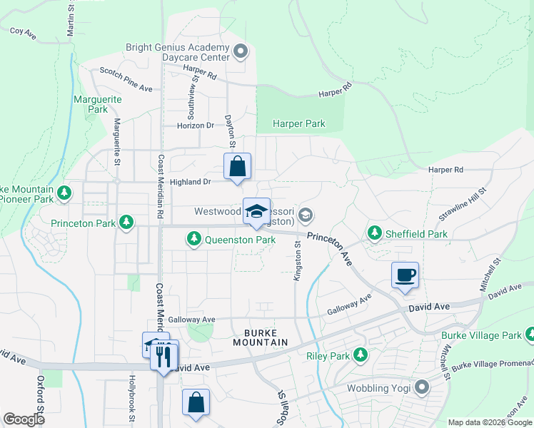 map of restaurants, bars, coffee shops, grocery stores, and more near 3461 Princeton Avenue in Coquitlam