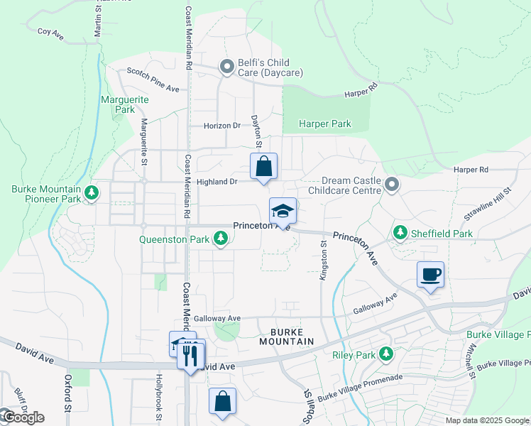 map of restaurants, bars, coffee shops, grocery stores, and more near 1405 Dayton Street in Coquitlam