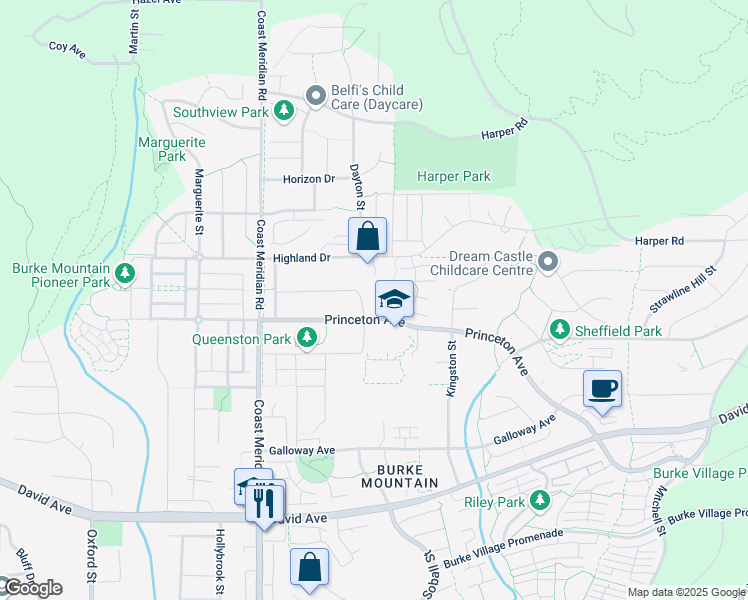 map of restaurants, bars, coffee shops, grocery stores, and more near 1405 Dayton Street in Coquitlam