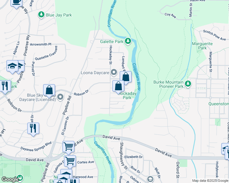 map of restaurants, bars, coffee shops, grocery stores, and more near 3301 McTavish Court in Coquitlam