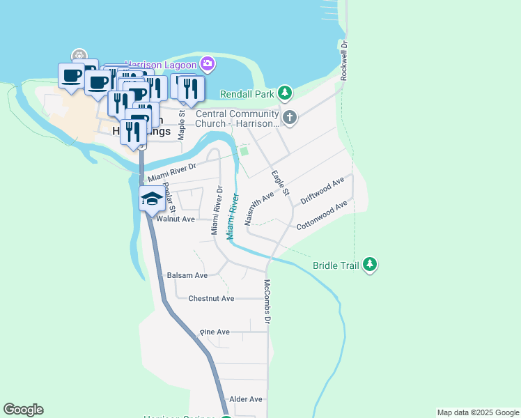 map of restaurants, bars, coffee shops, grocery stores, and more near 476 Naismith Avenue in Harrison Hot Springs