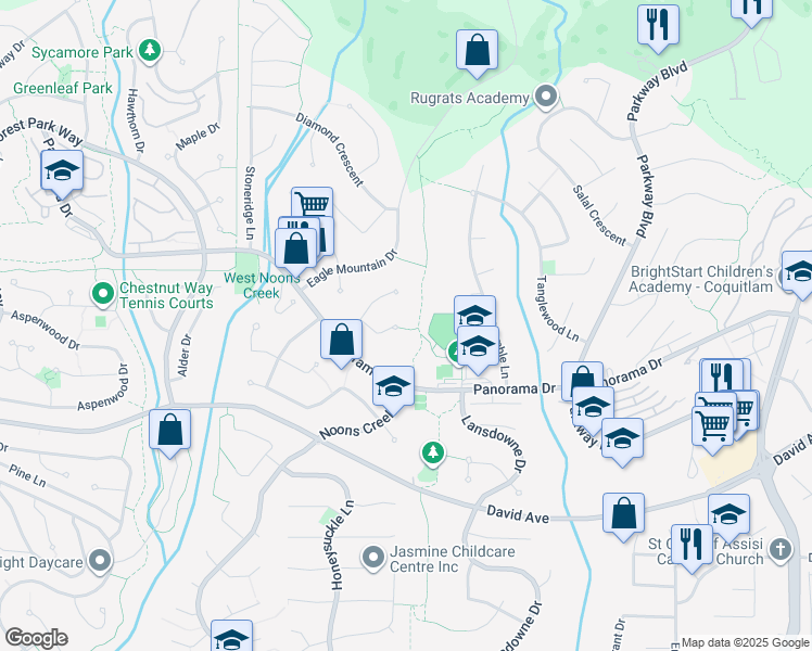 map of restaurants, bars, coffee shops, grocery stores, and more near 2642 Marble Court in Coquitlam