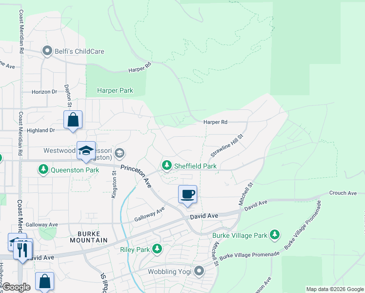 map of restaurants, bars, coffee shops, grocery stores, and more near 3507 Bishop Place in Coquitlam