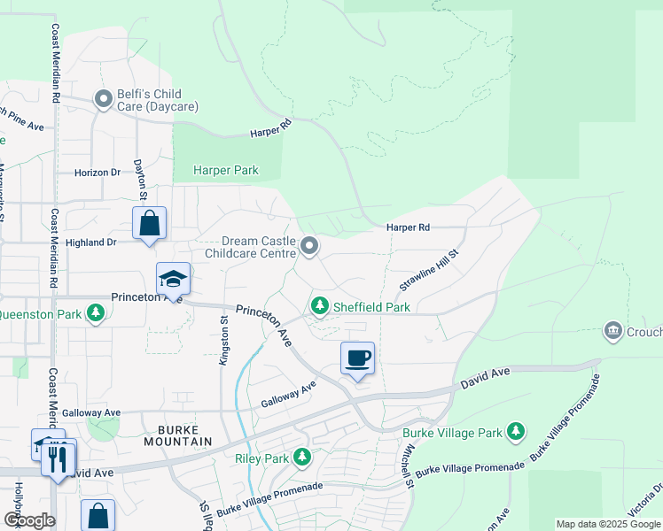 map of restaurants, bars, coffee shops, grocery stores, and more near 3545 Highland Drive in Coquitlam
