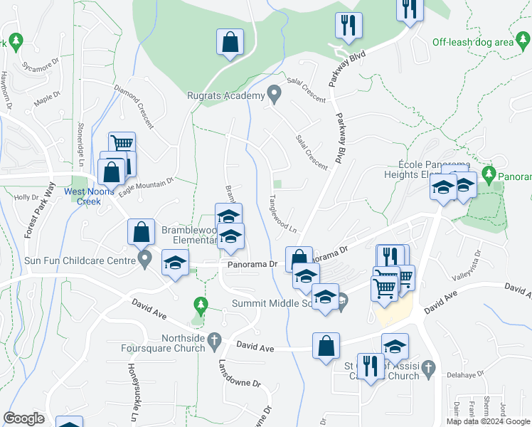 map of restaurants, bars, coffee shops, grocery stores, and more near 1516 Tanglewood Lane in Coquitlam