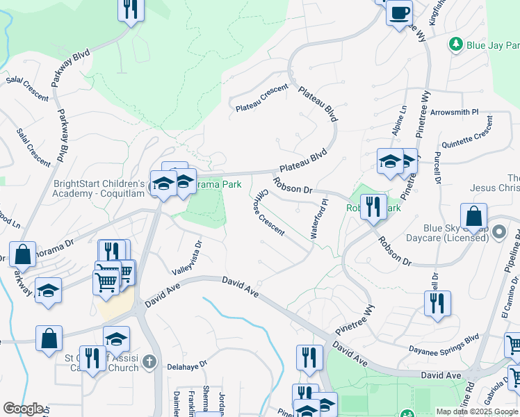 map of restaurants, bars, coffee shops, grocery stores, and more near 2939 Cliffrose Crescent in Coquitlam