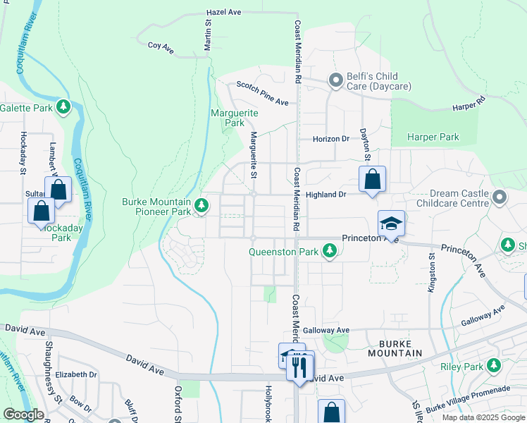 map of restaurants, bars, coffee shops, grocery stores, and more near 3371 Watkins Avenue in Coquitlam