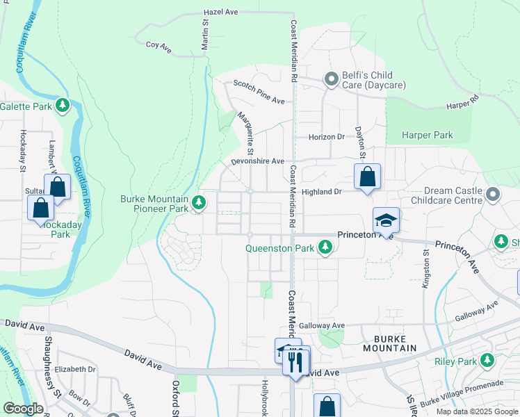 map of restaurants, bars, coffee shops, grocery stores, and more near 3371 Watkins Avenue in Coquitlam