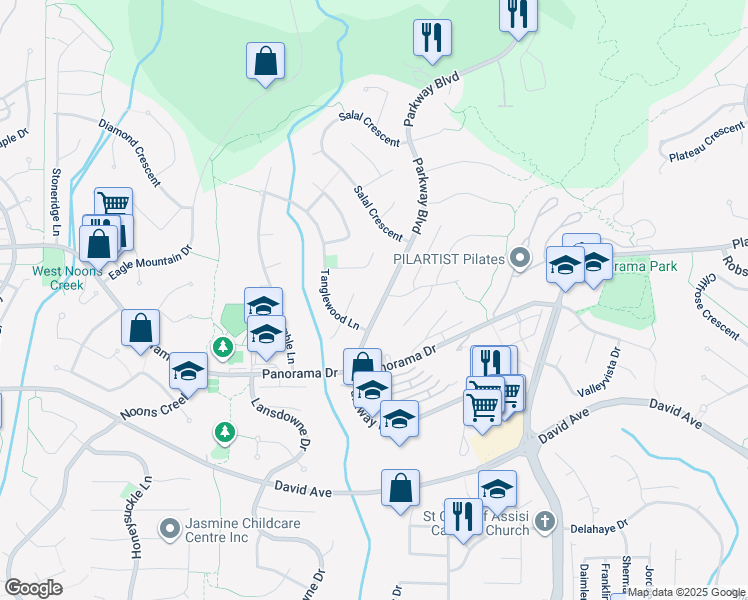 map of restaurants, bars, coffee shops, grocery stores, and more near 1516 Parkway Boulevard in Coquitlam