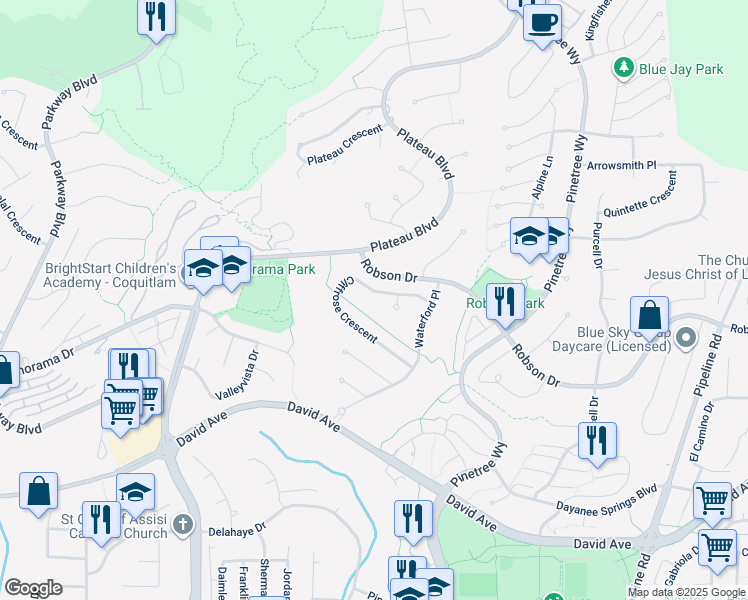 map of restaurants, bars, coffee shops, grocery stores, and more near 2980 Cliffrose Crescent in Coquitlam