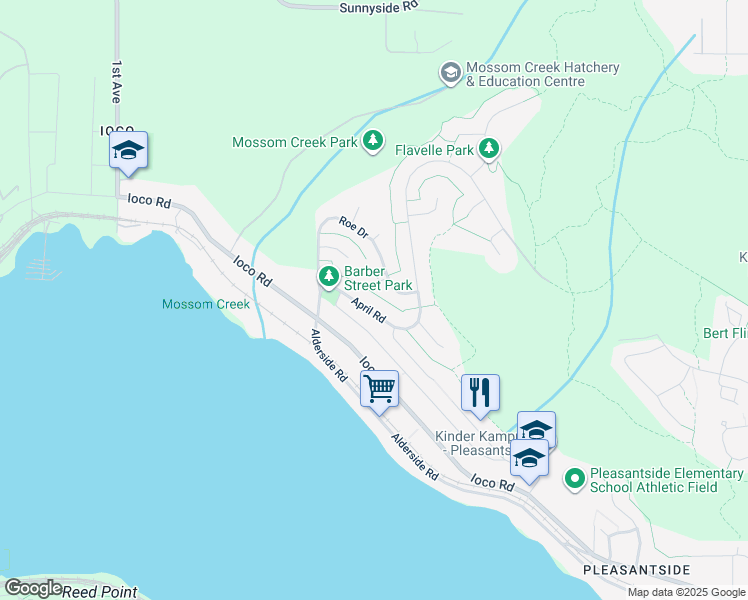 map of restaurants, bars, coffee shops, grocery stores, and more near 125 April Road in Port Moody