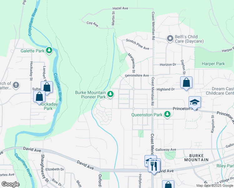 map of restaurants, bars, coffee shops, grocery stores, and more near 1437 Collins Road in Coquitlam