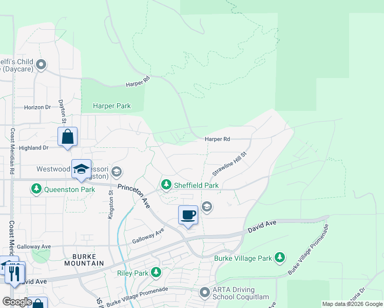 map of restaurants, bars, coffee shops, grocery stores, and more near 3511 Hadley Wood in Coquitlam