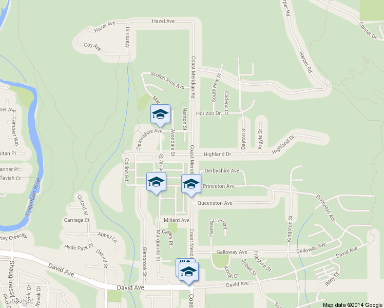 map of restaurants, bars, coffee shops, grocery stores, and more near 1420 Coast Meridian Rd in Coquitlam