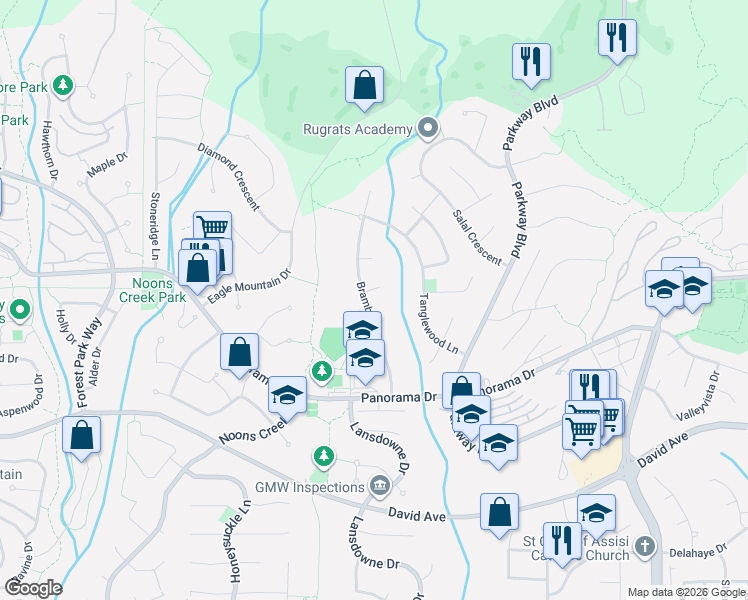 map of restaurants, bars, coffee shops, grocery stores, and more near 1539 Bramble Lane in Coquitlam