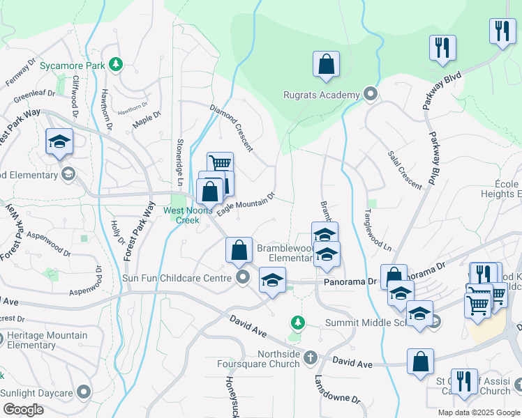 map of restaurants, bars, coffee shops, grocery stores, and more near 1519 Eagle Mountain Drive in Coquitlam