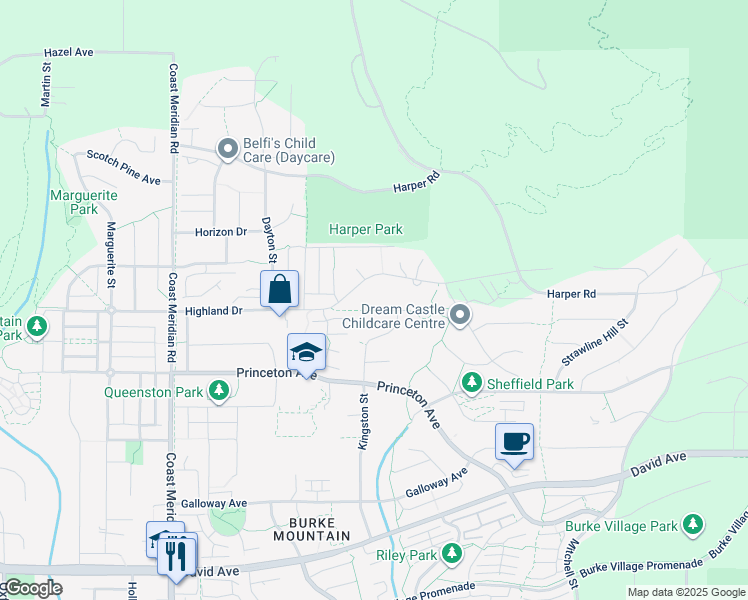 map of restaurants, bars, coffee shops, grocery stores, and more near 3479 Wales Avenue in Coquitlam