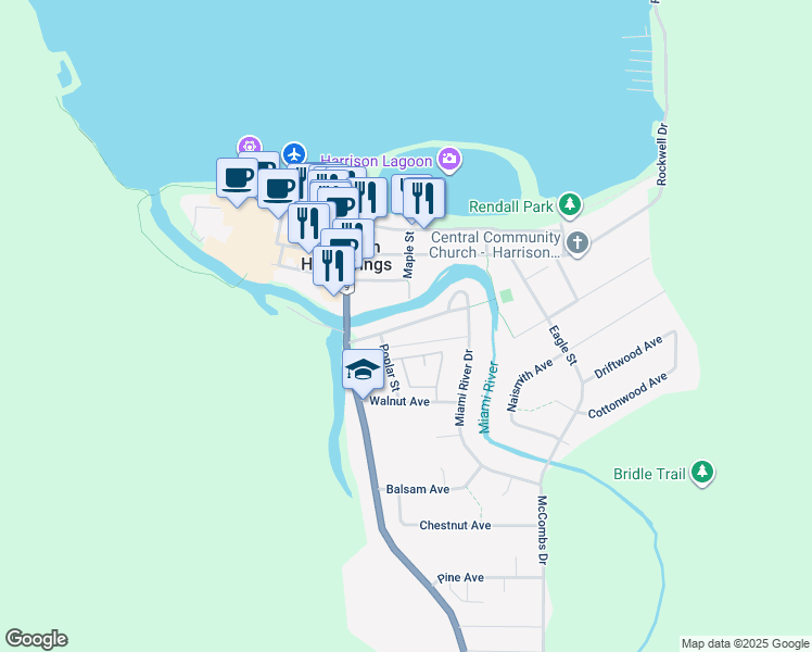 map of restaurants, bars, coffee shops, grocery stores, and more near 236 Miami River Drive in Harrison Hot Springs