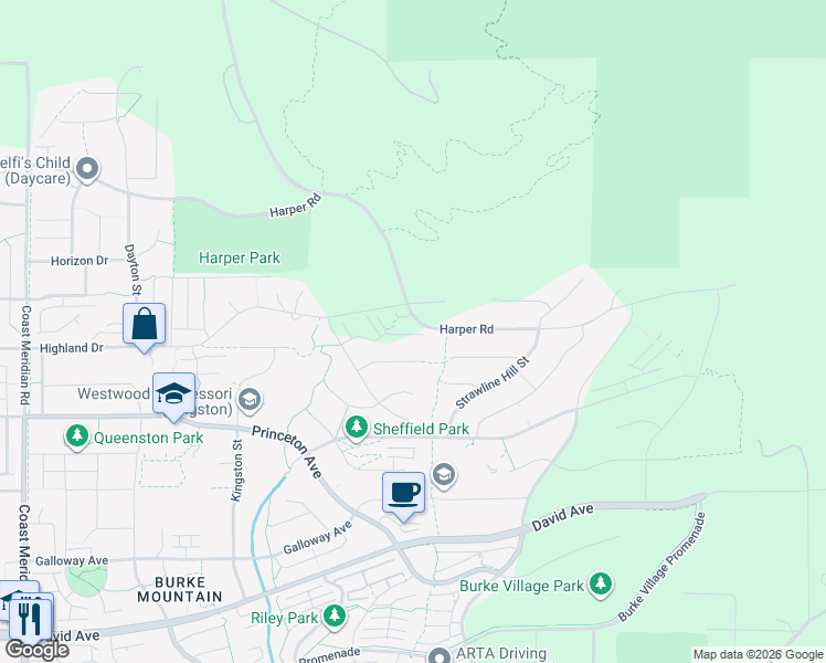 map of restaurants, bars, coffee shops, grocery stores, and more near 3535 Highland Drive in Coquitlam